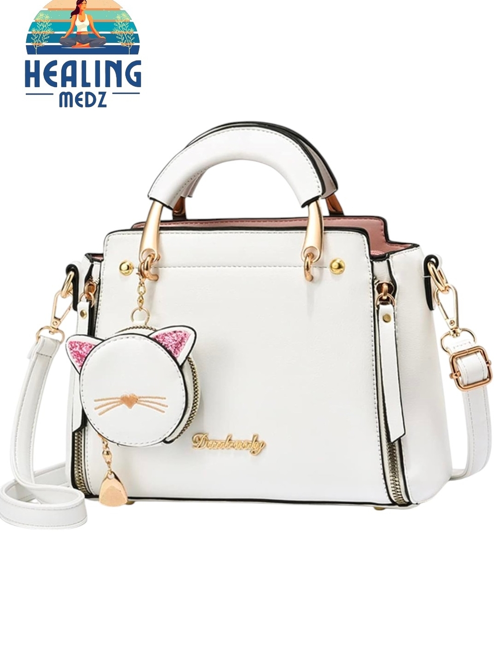 New Look White Crossbody Satchel with Cat Charm